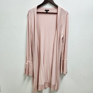 Halogen Womens Open Front Tunic Length Cardigan Size M Bell Sleeves Soft Pink